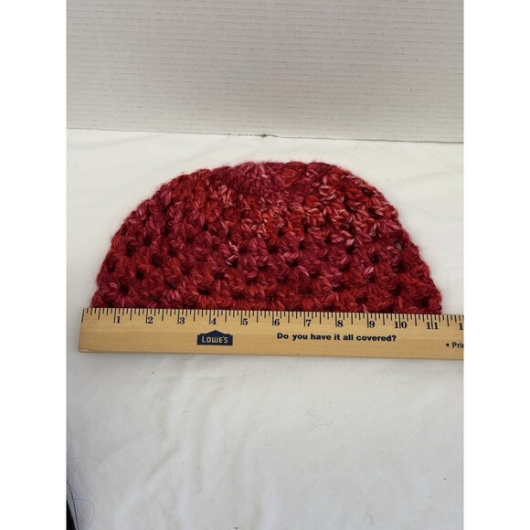Beanie Hat Skull Cap Adult Teens Crochet Unisex Red White Handmade - Picture 6 of 7